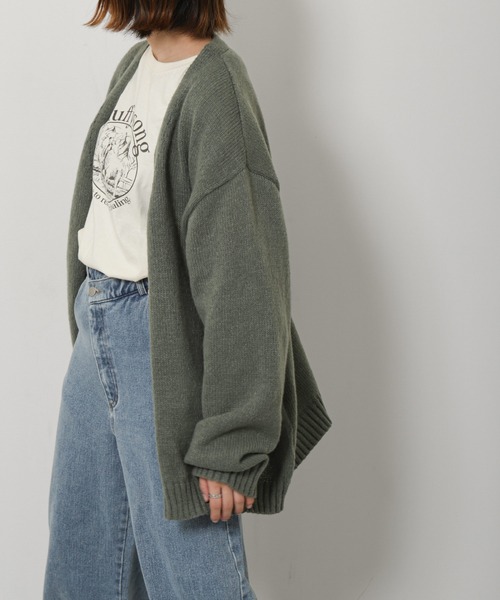 ZIP FIVE(ジップファイブ)の「モヘアライク ボリューム袖 ビックサイズ ニットカーディガン(カーディガン/ボレロ・レディース・ネイビー/カーキ/ブルー/ブラック・MEDIUM/LARGE)」の21枚目の写真