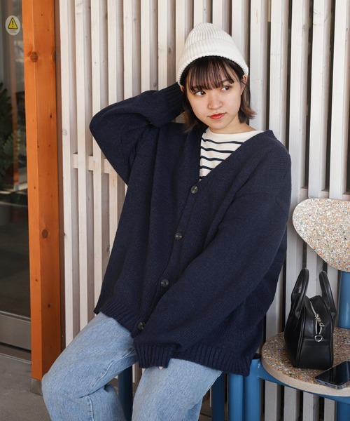 ZIP FIVE(ジップファイブ)の「モヘアライク ボリューム袖 ビックサイズ ニットカーディガン(カーディガン/ボレロ・レディース・ネイビー/カーキ/ブルー/ブラック・MEDIUM/LARGE)」の11枚目の写真