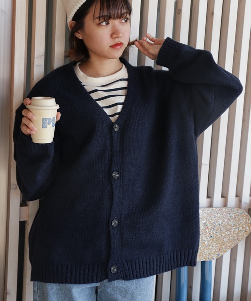 ZIP FIVE(ジップファイブ)の「モヘアライク ボリューム袖 ビックサイズ ニットカーディガン(カーディガン/ボレロ・レディース・ネイビー/カーキ/ブルー/ブラック・MEDIUM/LARGE)」の14枚目の写真