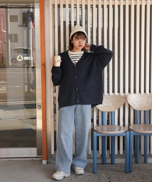 ZIP FIVE(ジップファイブ)の「モヘアライク ボリューム袖 ビックサイズ ニットカーディガン(カーディガン/ボレロ・レディース・ネイビー/カーキ/ブルー/ブラック・MEDIUM/LARGE)」の16枚目の写真