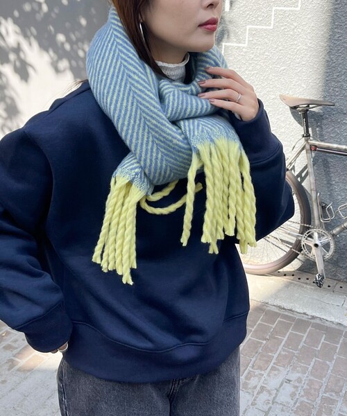 fredy emue（フレディエミュ）の「ヘリンボン太フリンジストール（ストール/ショール・レディース・ホワイト系その他4/ブルー系その他3/ベージュ系その他3・FREE）」の5枚目の写真