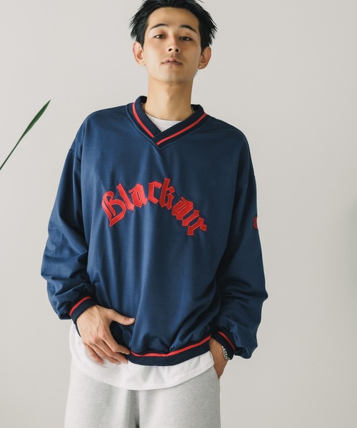 ALL RUNS（オールランズ）の「バイカラーVネックルーズスウェット トレーナー（スウェット・メンズ・ブラック/ネイビー・L/XL/M）」の2枚目の写真