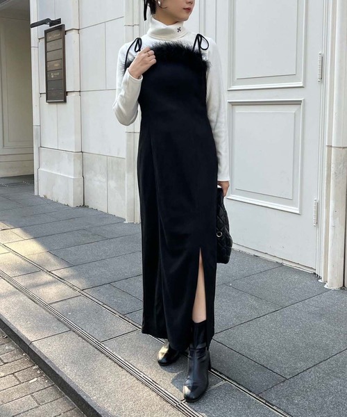 one after another NICE CLAUP（ワンアフターアナザーナイスクラップ）の「【推され恋ワンピース】マラボーキャミワンピース（ワンピース・レディース・ブラック/ピンク/アイボリー・FREE）」の7枚目の写真