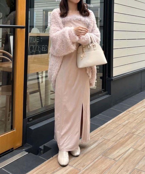 one after another NICE CLAUP（ワンアフターアナザーナイスクラップ）の「【推され恋ワンピース】マラボーキャミワンピース（ワンピース・レディース・ブラック/ピンク/アイボリー・FREE）」の6枚目の写真