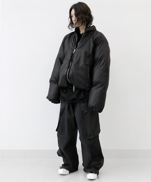 minsobi（ミンソビ）の「クロップド中綿ジャケット スタンドカラーブルゾン（その他アウター・メンズ・クリーム/ブラック・FREE）」の6枚目の写真