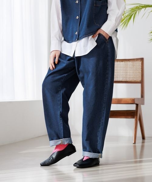 studio CLIP（スタディオクリップ）の「エブリワンフィットデニムパンツ[プチ・プラスサイズあり]（デニムパンツ・レディース・モカ/アイボリー/インディゴブルー/ブルー/ベージュ・FREE）」の7枚目の写真