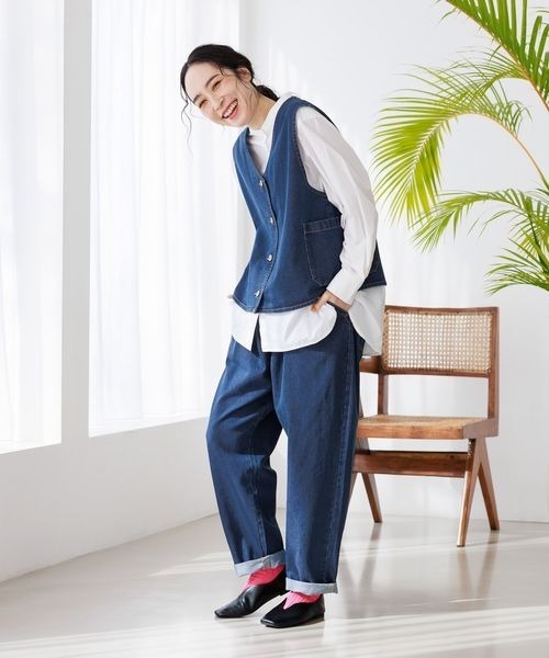 studio CLIP（スタディオクリップ）の「エブリワンフィットデニムパンツ[プチ・プラスサイズあり]（デニムパンツ・レディース・モカ/アイボリー/インディゴブルー/ブルー/ベージュ・FREE）」の12枚目の写真