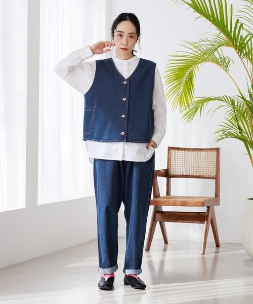 studio CLIP（スタディオクリップ）の「エブリワンフィットデニムパンツ[プチ・プラスサイズあり]（デニムパンツ・レディース・モカ/アイボリー/インディゴブルー/ブルー/ベージュ・FREE）」の13枚目の写真