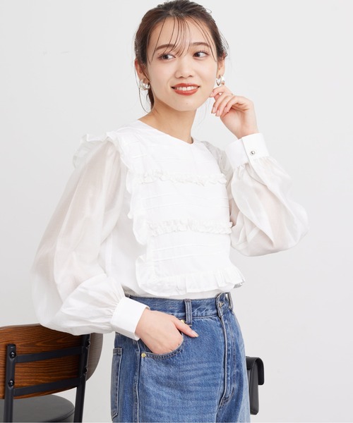 Chez toi（シェトワ）の「フロントフリル袖シアーシャツ（シャツ/ブラウス・レディース・オフホワイト・FREE）」の6枚目の写真
