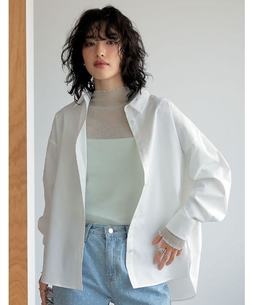 Re:EDIT（リエディ）の「[2024SS COLLECTION][低身長サイズ有]バックリボンオーバーサイズシャツ（シャツ/ブラウス・レディース・ホワイト/ブルー系その他/ブラック・SHORT/MEDIUM/LARGE）」の17枚目の写真