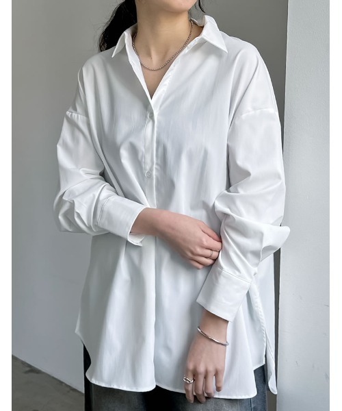 Re:EDIT（リエディ）の「[2024SS COLLECTION][低身長サイズ有]バックリボンオーバーサイズシャツ（シャツ/ブラウス・レディース・ホワイト/ブルー系その他/ブラック・SHORT/MEDIUM/LARGE）」の21枚目の写真