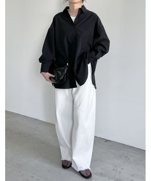 Re:EDIT（リエディ）の「[2024SS COLLECTION][低身長サイズ有]バックリボンオーバーサイズシャツ（シャツ/ブラウス・レディース・ホワイト/ブルー系その他/ブラック・SHORT/MEDIUM/LARGE）」の7枚目の写真
