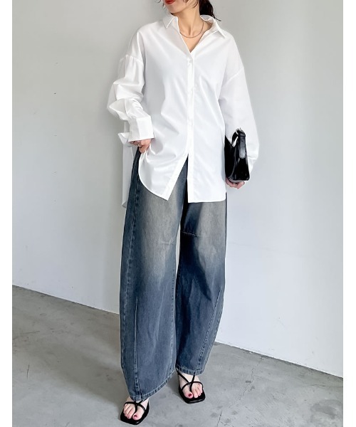 Re:EDIT（リエディ）の「[2024SS COLLECTION][低身長サイズ有]バックリボンオーバーサイズシャツ（シャツ/ブラウス・レディース・ホワイト/ブルー系その他/ブラック・SHORT/MEDIUM/LARGE）」の22枚目の写真