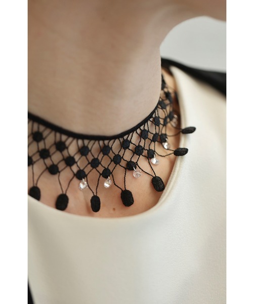 cawaii(カワイイ)の「(黒)ビジューの雫が揺れるレースチョーカー(チョーカー・レディース・ブラック・FREE)」の7枚目の写真