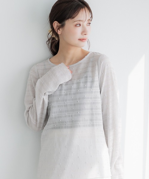 coca(coca)(コカ)の「シアードットトップス(Tシャツ/カットソー・レディース・ブラック/アイボリー/グレー/ブラウン/ライトグレー/ライトグリーン/ホワイト・L/M/S)」の4枚目の写真