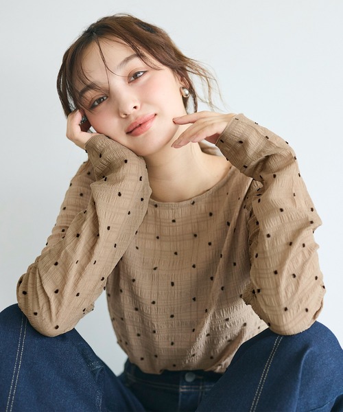 coca(coca)(コカ)の「\再入荷/シアードットトップス(Tシャツ/カットソー・レディース・ブラック/アイボリー/グレー/ブラウン/ライトグレー/ライトグリーン/ホワイト・L/M/S)」の13枚目の写真