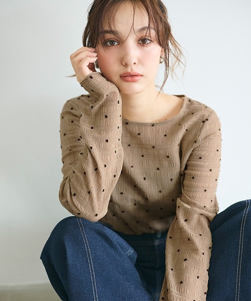 coca(coca)(コカ)の「\再入荷/シアードットトップス(Tシャツ/カットソー・レディース・ブラック/アイボリー/グレー/ブラウン/ライトグレー/ライトグリーン/ホワイト・L/M/S)」の16枚目の写真