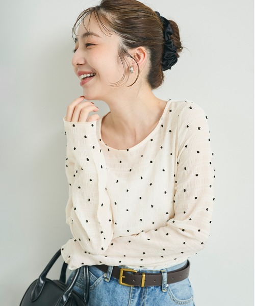 coca(coca)(コカ)の「\再入荷/シアードットトップス(Tシャツ/カットソー・レディース・ブラック/アイボリー/グレー/ブラウン/ライトグレー/ライトグリーン/ホワイト・L/M/S)」の18枚目の写真