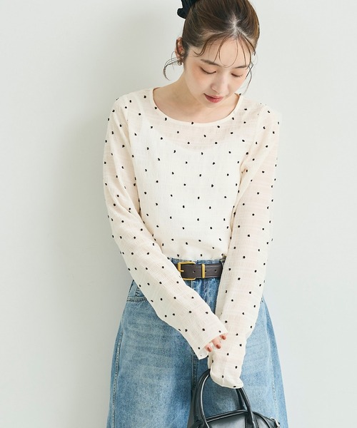coca(coca)(コカ)の「\再入荷/シアードットトップス(Tシャツ/カットソー・レディース・ブラック/アイボリー/グレー/ブラウン/ライトグレー/ライトグリーン/ホワイト・L/M/S)」の19枚目の写真