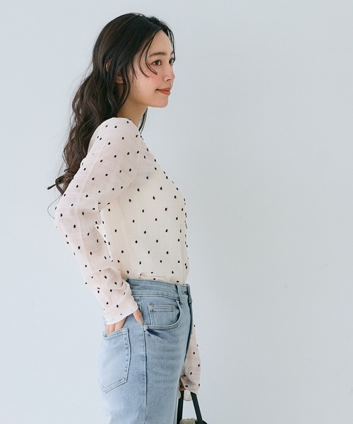 coca（coca）（コカ）の「シアードットトップス（Tシャツ/カットソー・レディース・ブラック/アイボリー/グレー・L/M/S）」の6枚目の写真