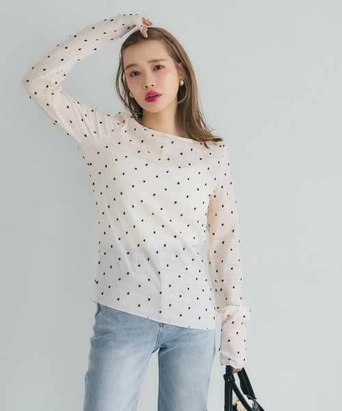 ここ２点まとめ スナップボタンフーディーシアーカットソー シアードットトップス（Tシャツ/カットソー）｜coca（coca