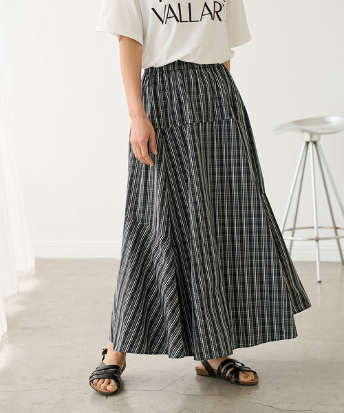 JOURNAL STANDARD relume（ジャーナルスタンダード　レリューム）の「《追加》タフタチェックフレアースカート（スカート・レディース・ブラック/ホワイト・FREE）」の7枚目の写真