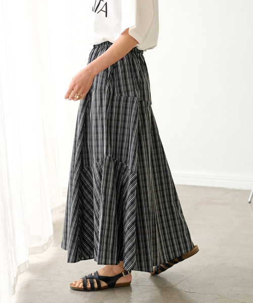 JOURNAL STANDARD relume（ジャーナルスタンダード　レリューム）の「《追加》タフタチェックフレアースカート（スカート・レディース・ブラック/ホワイト・FREE）」の8枚目の写真