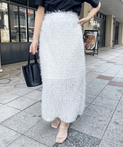 Meli rich(メリーリッチ)の「カットフェザーIラインスカート(スカート・レディース・オフホワイト/ブラック・FREE)」の21枚目の写真