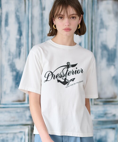 DRESSTERIOR(ドレステリア)の「◆【洗える/大人カジュアル】マリンロゴプリントTシャツ(Tシャツ/カットソー・レディース・ホワイト/ネイビー/ピンク・36/38/34)」の1枚目の写真