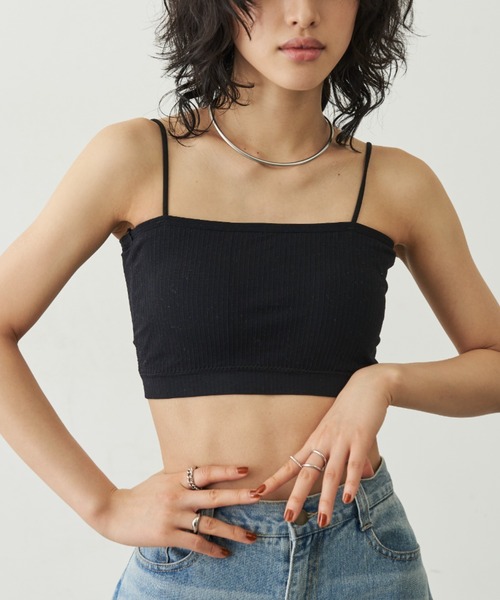 Aunt Marie's（アントマリーズ）の「ナローストラップカップ付きブラ（キャミソール・レディース・ブラック/ホワイト・FREE）」の3枚目の写真