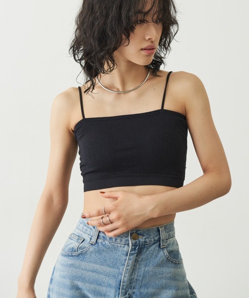 Aunt Marie's（アントマリーズ）の「ナローストラップカップ付きブラ（キャミソール・レディース・ブラック/ホワイト・FREE）」の5枚目の写真