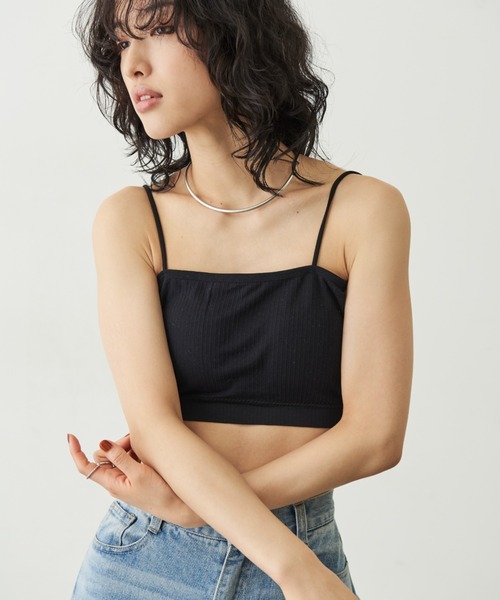 Aunt Marie's（アントマリーズ）の「ナローストラップカップ付きブラ（キャミソール・レディース・ブラック/ホワイト・FREE）」の6枚目の写真