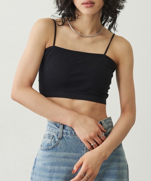 Aunt Marie's（アントマリーズ）の「ナローストラップカップ付きブラ（キャミソール・レディース・ブラック/ホワイト・FREE）」の4枚目の写真