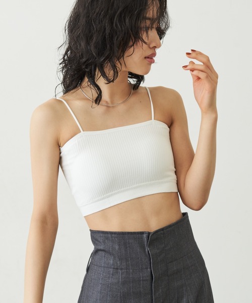 Aunt Marie's（アントマリーズ）の「ナローストラップカップ付きブラ（キャミソール・レディース・ブラック/ホワイト・FREE）」の12枚目の写真