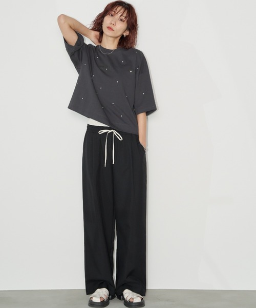 Auntie Rosa Holiday（アンティローザホリデー）の「ビジュークロップドルーズTEE（Tシャツ/カットソー・レディース・チャコールグレー/オフホワイト・FREE）」の10枚目の写真