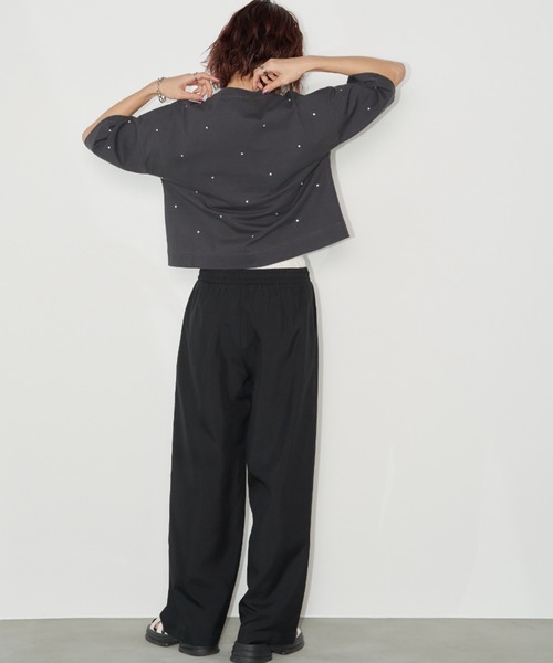 Auntie Rosa Holiday（アンティローザホリデー）の「ビジュークロップドルーズTEE（Tシャツ/カットソー・レディース・チャコールグレー/オフホワイト・FREE）」の13枚目の写真