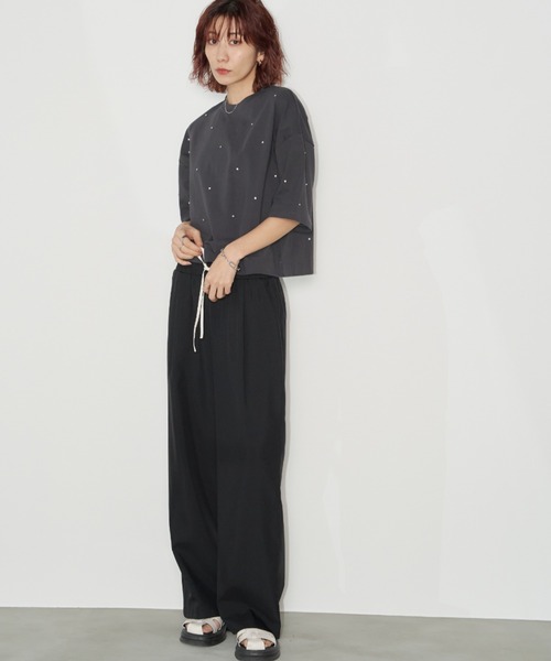 Auntie Rosa Holiday（アンティローザホリデー）の「ビジュークロップドルーズTEE（Tシャツ/カットソー・レディース・チャコールグレー/オフホワイト・FREE）」の11枚目の写真