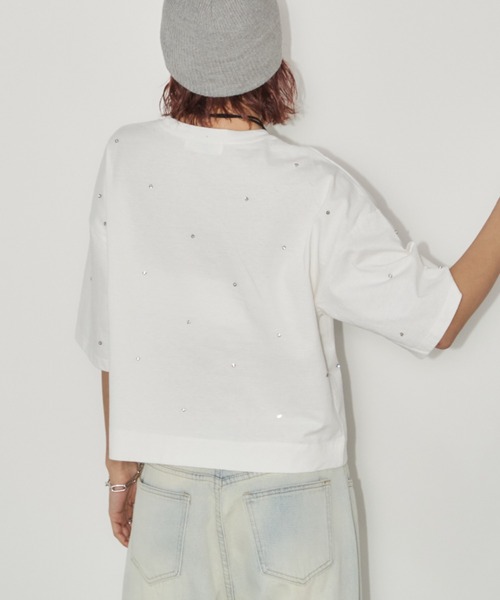 Auntie Rosa Holiday（アンティローザホリデー）の「ビジュークロップドルーズTEE（Tシャツ/カットソー・レディース・チャコールグレー/オフホワイト・FREE）」の18枚目の写真