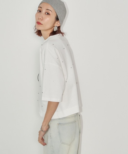 Auntie Rosa Holiday（アンティローザホリデー）の「ビジュークロップドルーズTEE（Tシャツ/カットソー・レディース・チャコールグレー/オフホワイト・FREE）」の19枚目の写真