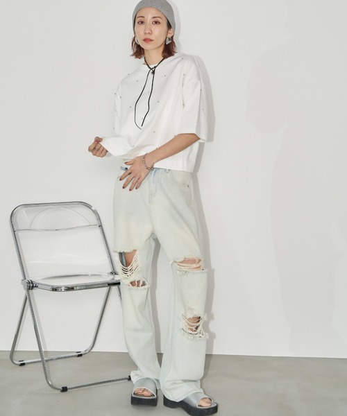 Auntie Rosa Holiday（アンティローザホリデー）の「ビジュークロップドルーズTEE（Tシャツ/カットソー・レディース・チャコールグレー/オフホワイト・FREE）」の22枚目の写真