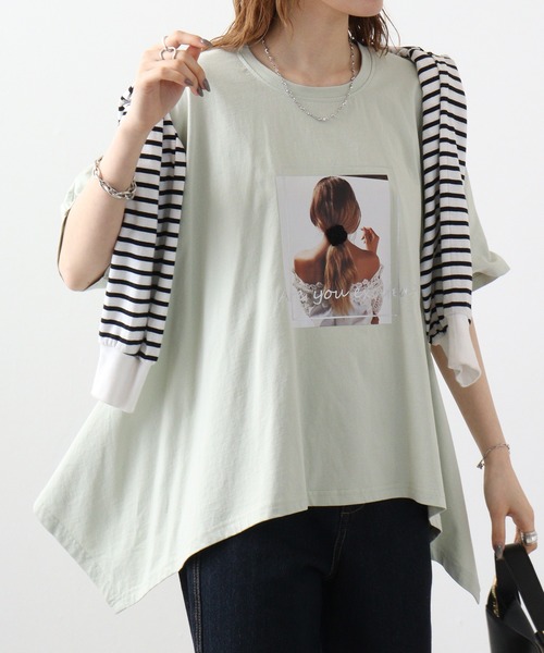 EGLANTINE(エグランティーヌ)の「Eglantine シュシュ付カットソー(Tシャツ/カットソー・レディース・ラベンダー/ネイビー/ライトグリーン/オフホワイト・40)」の2枚目の写真