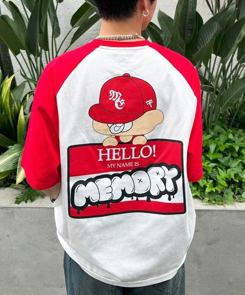 #MEMORY(メモリー)の「【MEMORY】看板バブちゃん ラグラン ヘビーウェイトTシャツ / オーバーサイズ ラグランTシャツ ユニセックス(Tシャツ/カットソー・メンズ・アイボリー系1/ホワイト×レッド/アイボリー系2/ホワイト×グリーン/ホワイト×ブラック・FREE)」の2枚目の写真