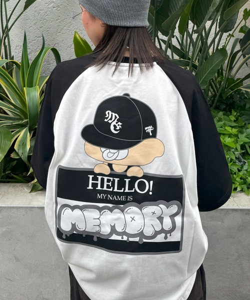 #MEMORY(メモリー)の「【MEMORY】看板バブちゃん ラグラン ヘビーウェイトTシャツ / オーバーサイズ ラグランTシャツ ユニセックス(Tシャツ/カットソー・メンズ・アイボリー系1/ホワイト×レッド/アイボリー系2/ホワイト×グリーン/ホワイト×ブラック・FREE)」の3枚目の写真