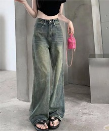 ユーズド加工　ワイド　デニム　パンツ
