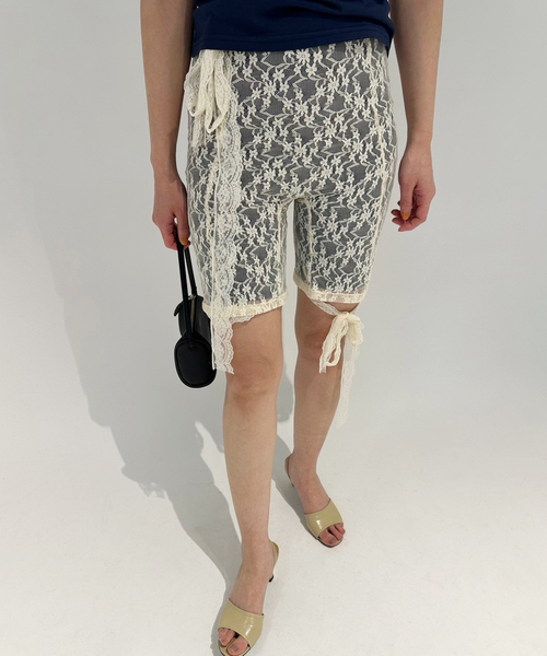 セール】【YUHAN WANG/ユハン ワン】lace trimmed biker shorts