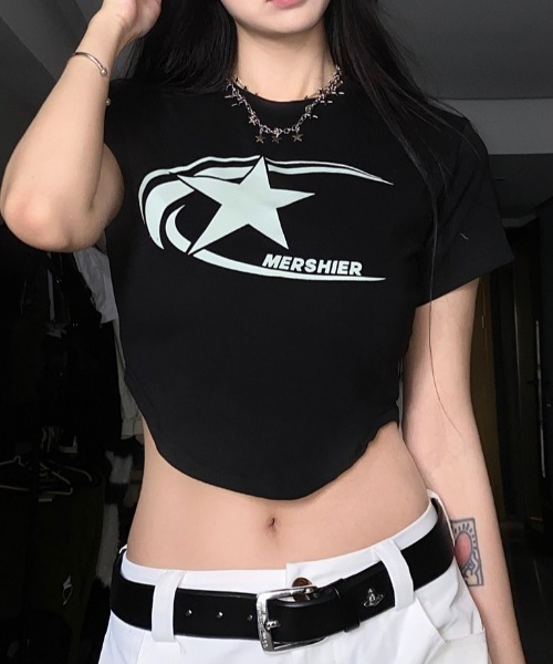 SHEENA（シーナ）の「メタルスタープリントショート丈Ｔシャツ（Tシャツ/カットソー・レディース・ブラック/ネイビー・M）」の21枚目の写真