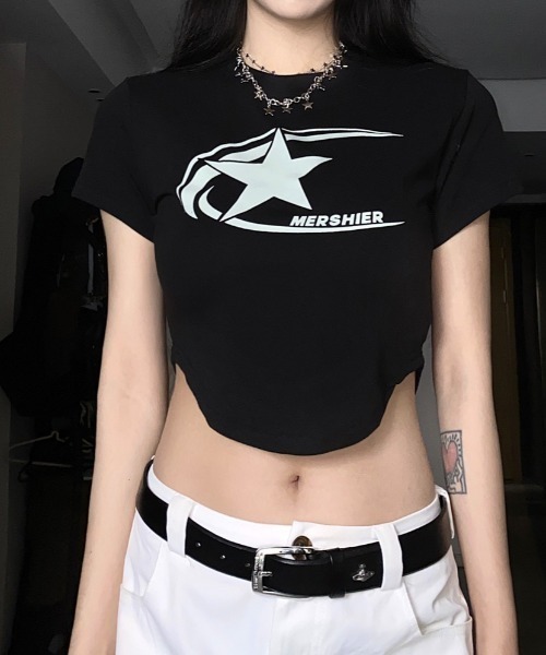 SHEENA（シーナ）の「メタルスタープリントショート丈Ｔシャツ（Tシャツ/カットソー・レディース・ブラック/ネイビー・M）」の22枚目の写真