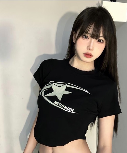 SHEENA（シーナ）の「メタルスタープリントショート丈Ｔシャツ（Tシャツ/カットソー・レディース・ブラック/ネイビー・M）」の5枚目の写真