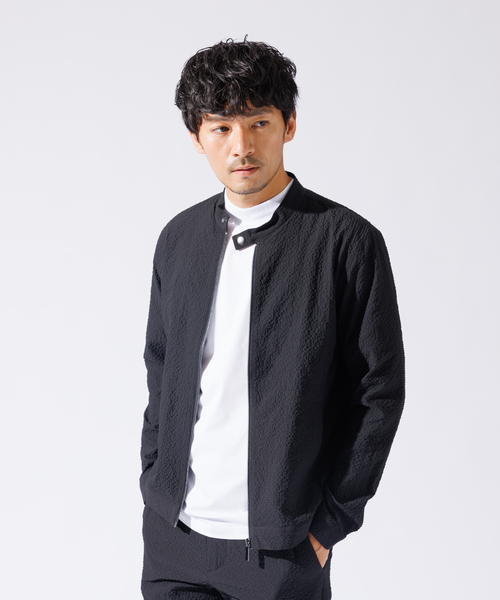 ABAHOUSE GRAY（アバハウスグレイ）の「【QuicDry / セットアップ対応】オニサッカー ライダーズジャケット / ブルゾン（ブルゾン・メンズ・ブラック/カーキ/ネイビー・46/48/50）」の2枚目の写真