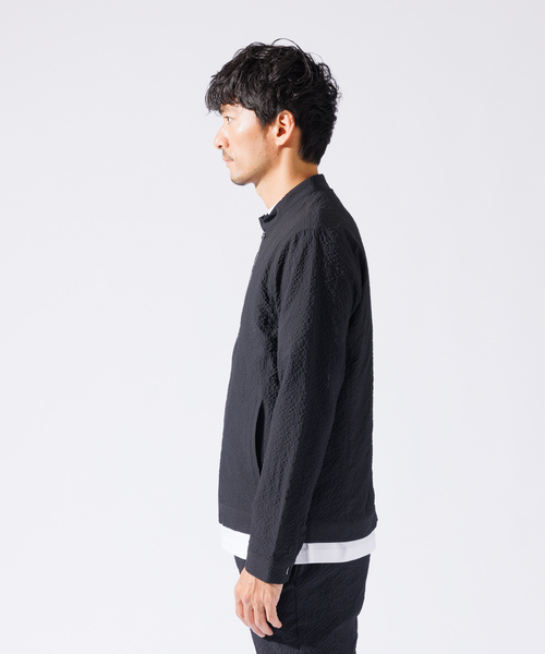 ABAHOUSE GRAY（アバハウスグレイ）の「【QuicDry / セットアップ対応】オニサッカー ライダーズジャケット / ブルゾン（ブルゾン・メンズ・ブラック/カーキ/ネイビー・46/48/50）」の4枚目の写真